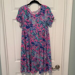Lilly Pulitzer Vibrant Pink Floral & Leopard Print Short Sleeve Dress